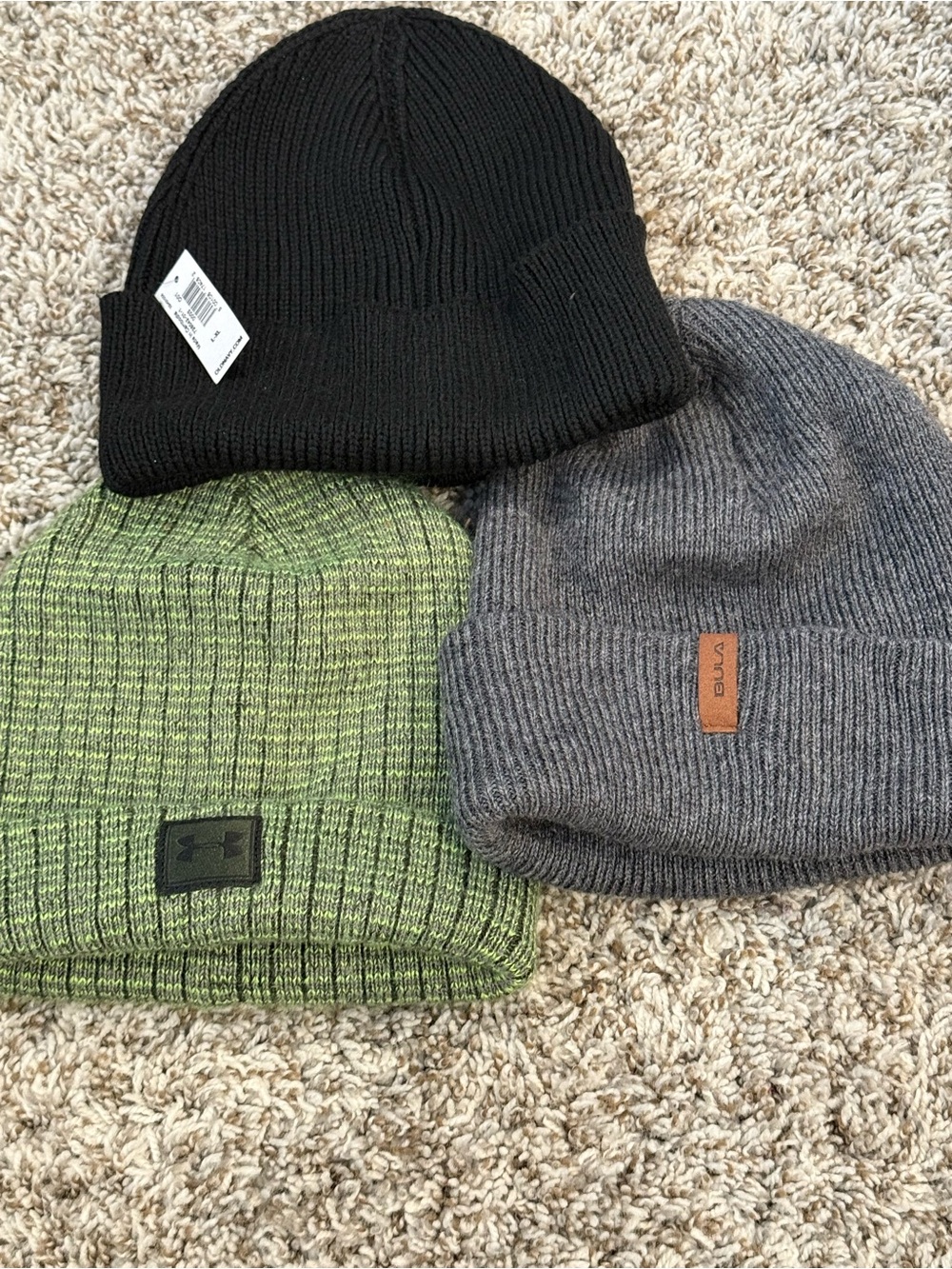 Under Armour Green Knit Beanie with Gray and Black Cuffed Beanies